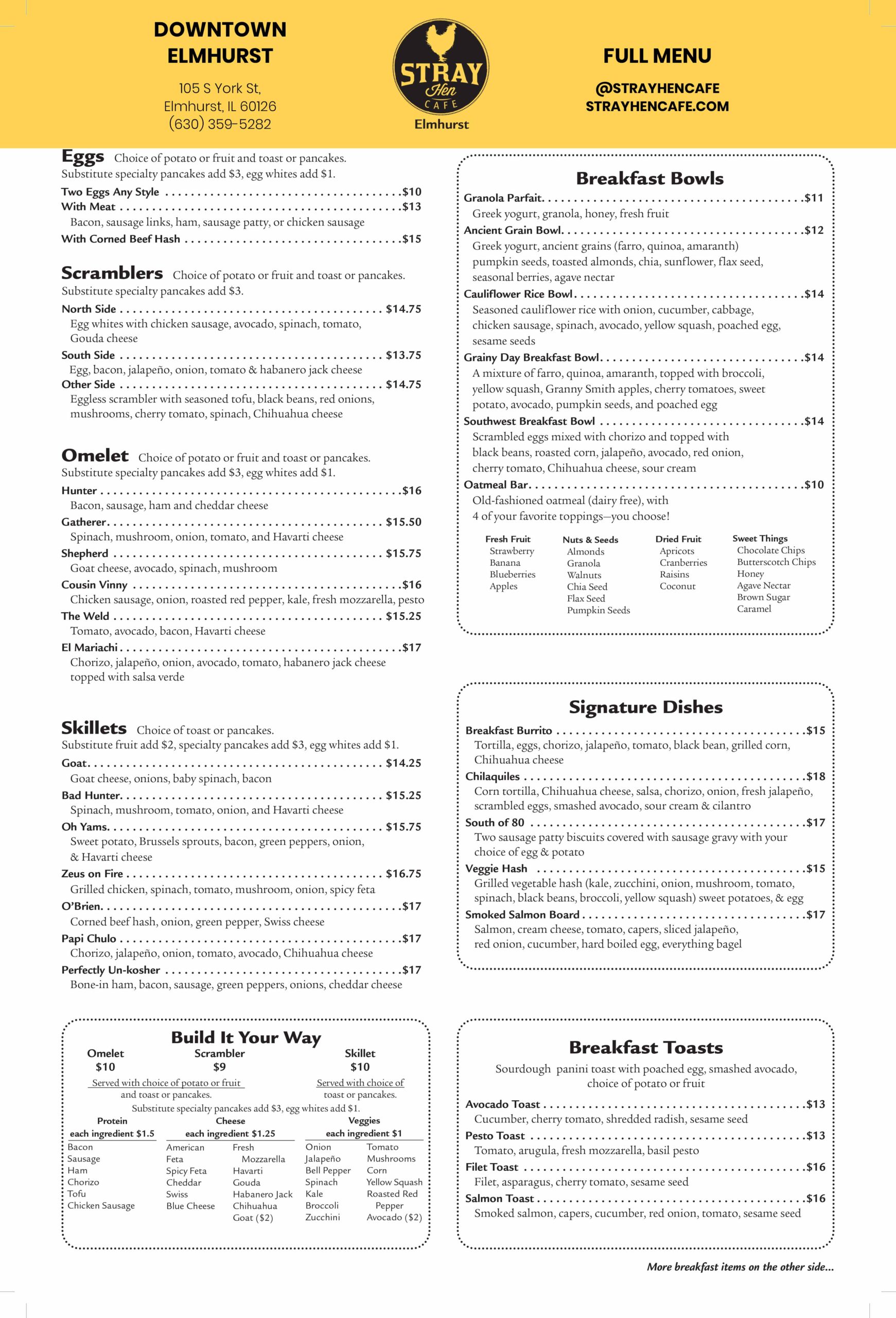 Stray Hen Ann Arbor Breakfast Lunch and Dinner Menu